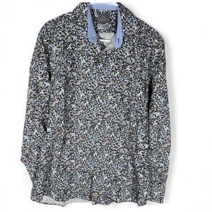 Thomas Dean Men's Floral Cotton Button Down Shirt Size L